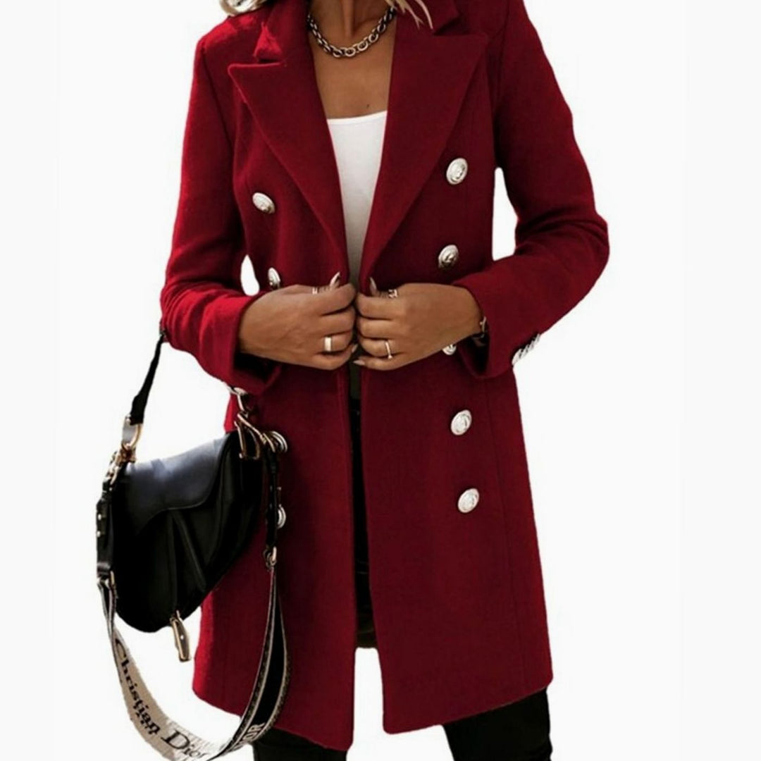 Women's Double-Breasted Wool-Look Longline Trench Coat Eleganter - Red