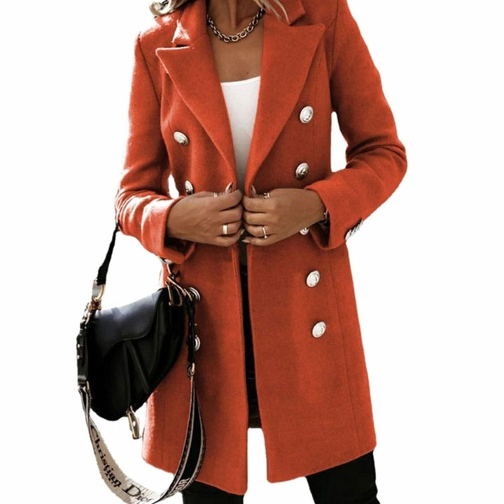 Women's Double-Breasted Wool-Look Longline Trench Coat Eleganter - Orange