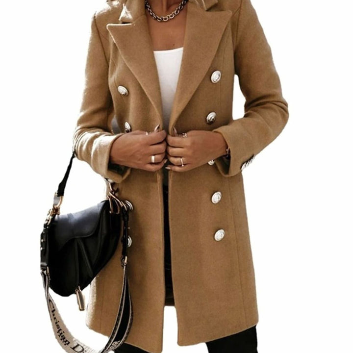 Women's Double-Breasted Wool-Look Longline Trench Coat Eleganter - Brown