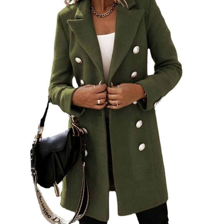 Women's Double-Breasted Wool-Look Longline Trench Coat Eleganter - Green