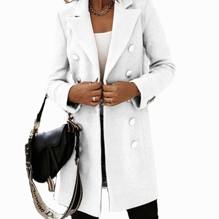 Women's Double-Breasted Wool-Look Longline Trench Coat, White - White