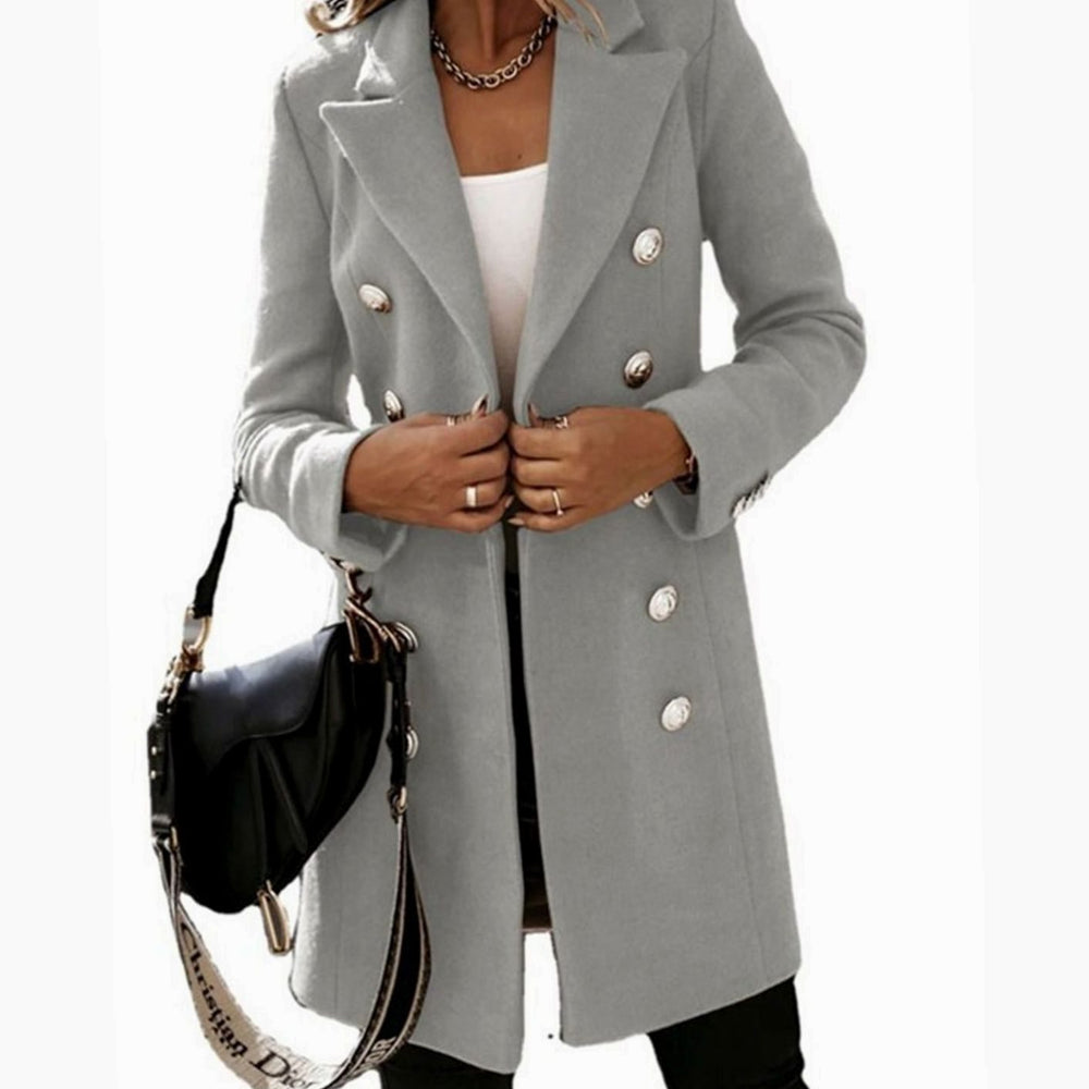 Women's Double-Breasted Wool-Look Longline Trench Coat, White - Grey