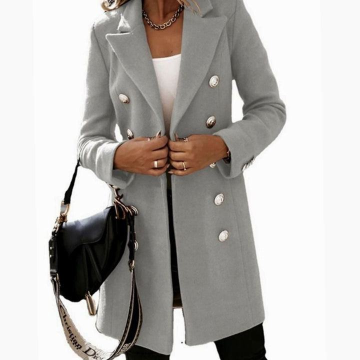 Women's Double-Breasted Wool-Look Longline Trench Coat, White - Grey