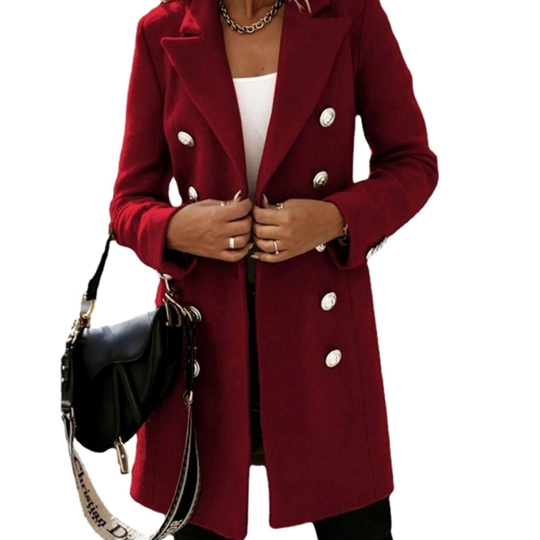 Women's Double-Breasted Wool-Look Longline Trench Coat, White - Red