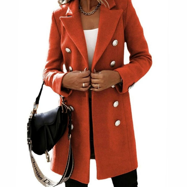 Women's Double-Breasted Wool-Look Longline Trench Coat, White - Orange