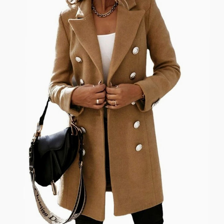 Women's Double-Breasted Wool-Look Longline Trench Coat, White - Brown