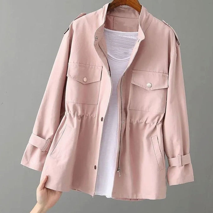 Women's Drawstring-Waist Zip-Up Short Trench Coat - Pink