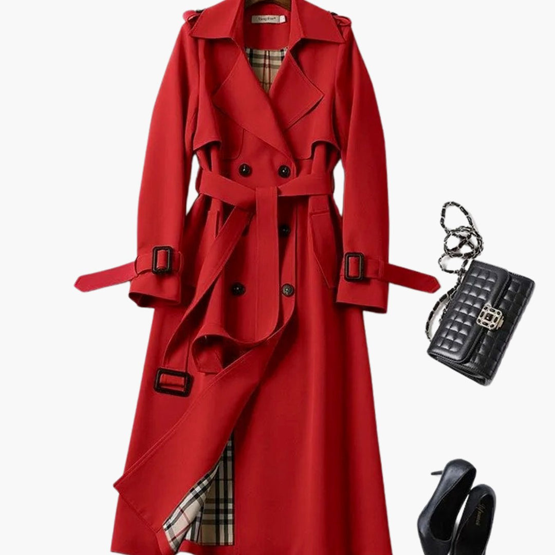 Women's Drawstring-Waist Zip-Up Short Trench Coat - Red