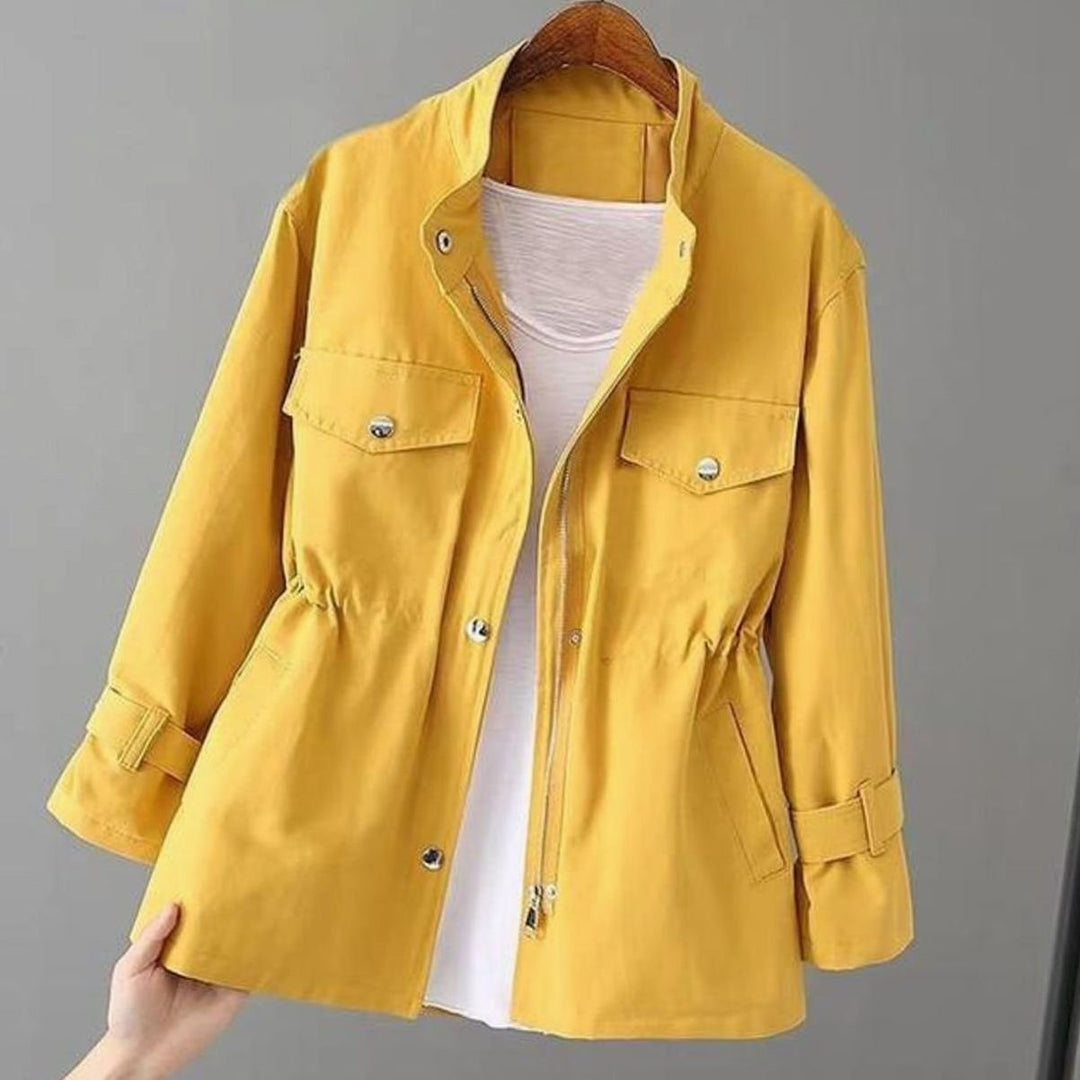 Women's Drawstring-Waist Zip-Up Short Trench Coat - Yellow