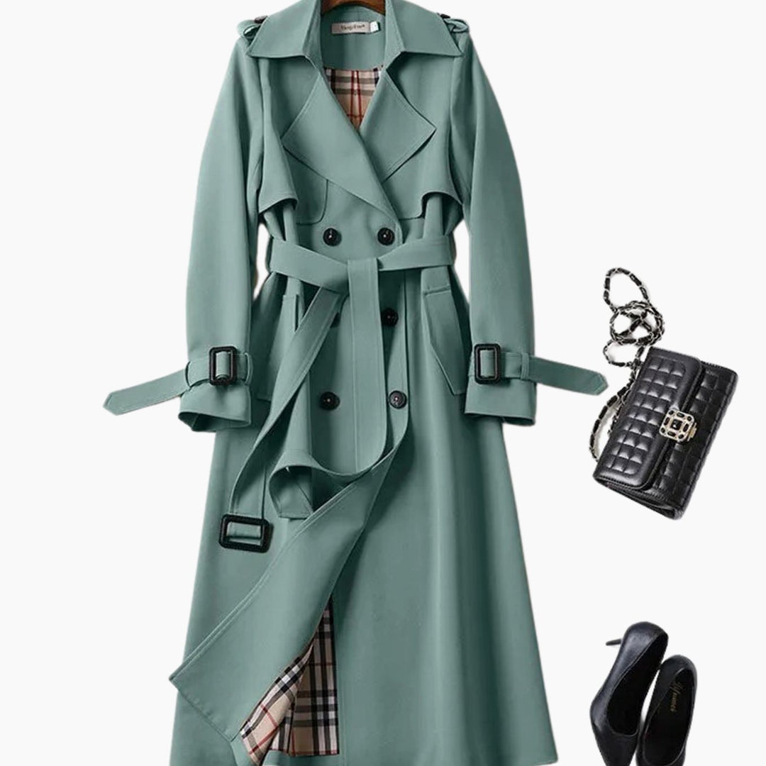 Women's Drawstring-Waist Zip-Up Short Trench Coat - Green