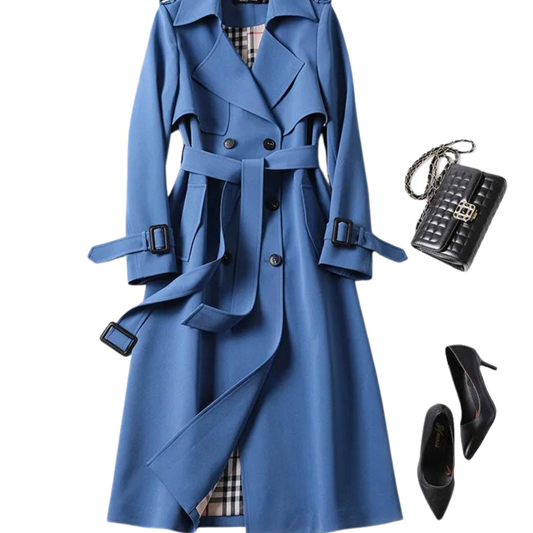 Women's Drawstring-Waist Zip-Up Short Trench Coat - Blue