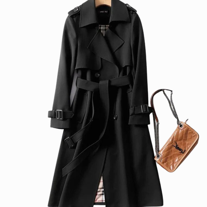 Women's Drawstring-Waist Zip-Up Short Trench Coat - Black