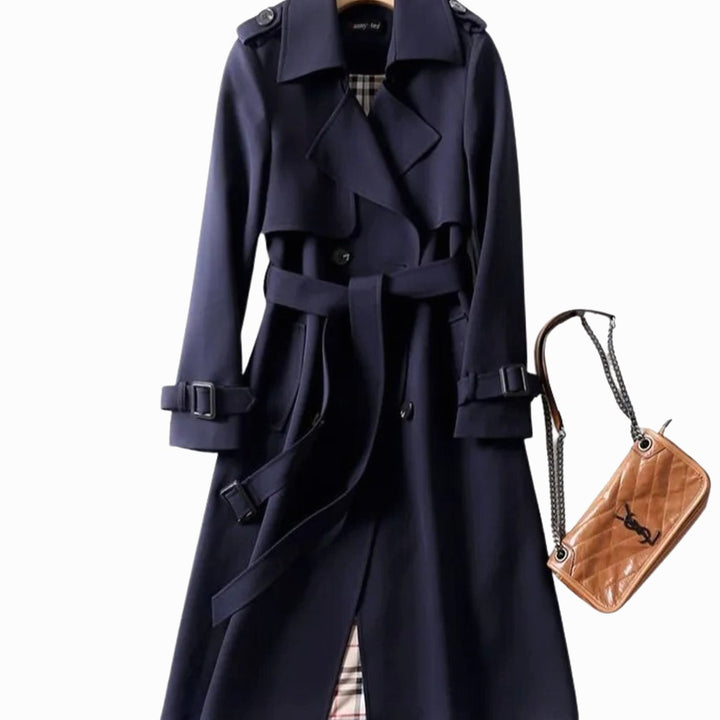 Women's Drawstring-Waist Zip-Up Short Trench Coat - Navy Blue