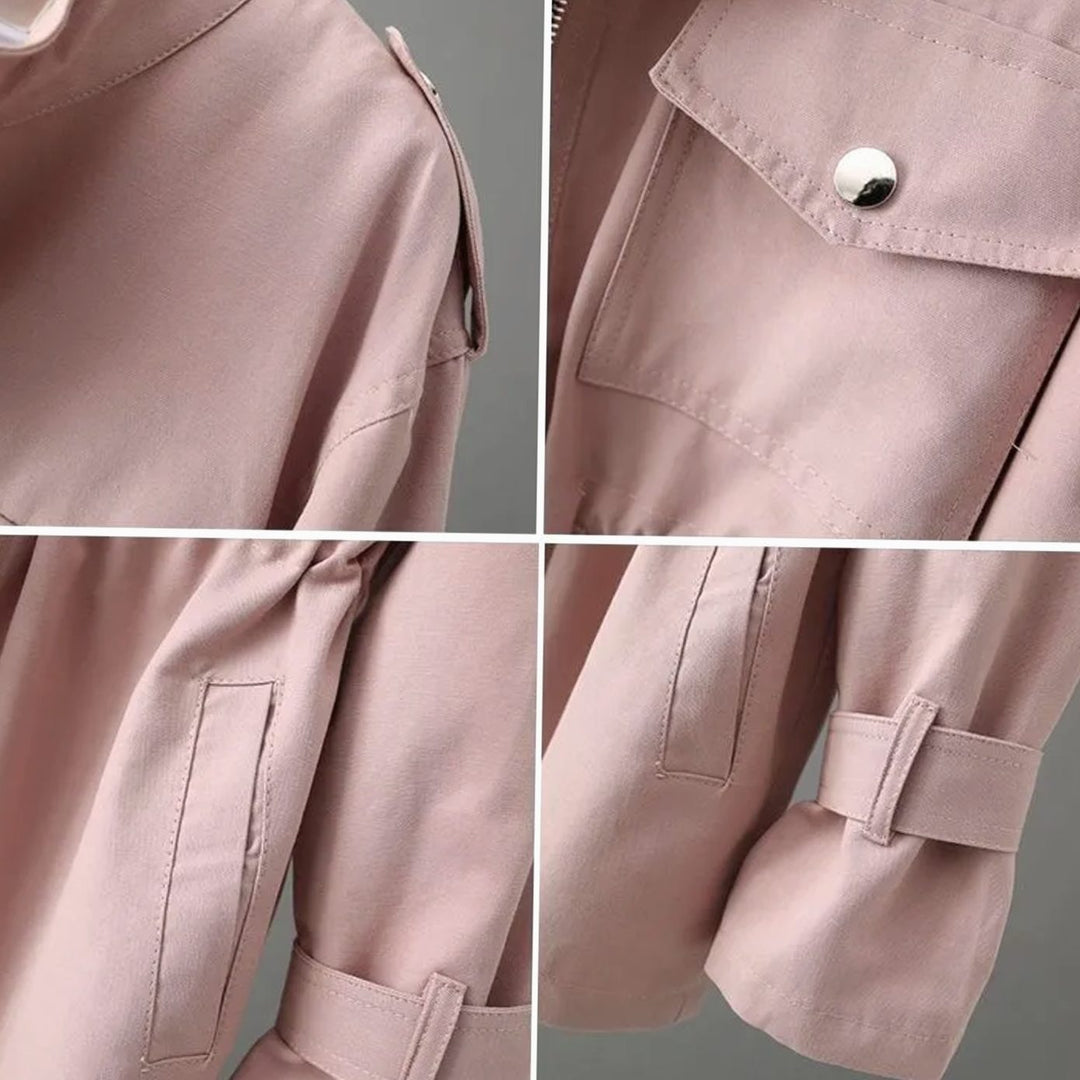 Women's Drawstring-Waist Zip-Up Short Trench Coat