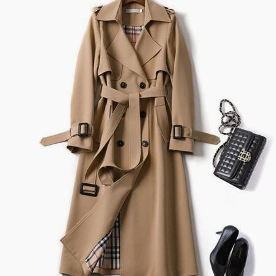 Women's Drawstring-Waist Zip-Up Short Trench Coat - Khaki
