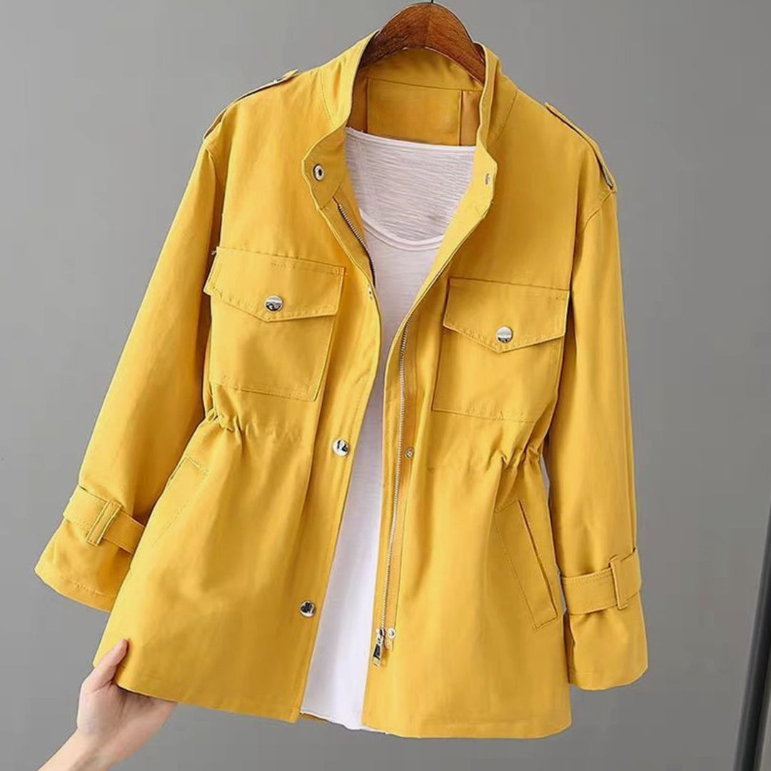 Women's Drawstring-Waist Zip-Up Short Trench Coat - Yellow