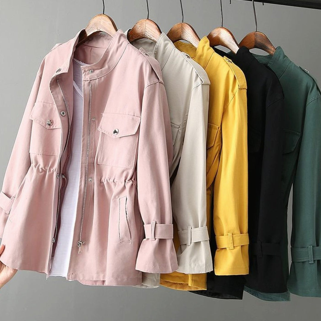 Women's Drawstring-Waist Zip-Up Utility Trench Coat, Pink