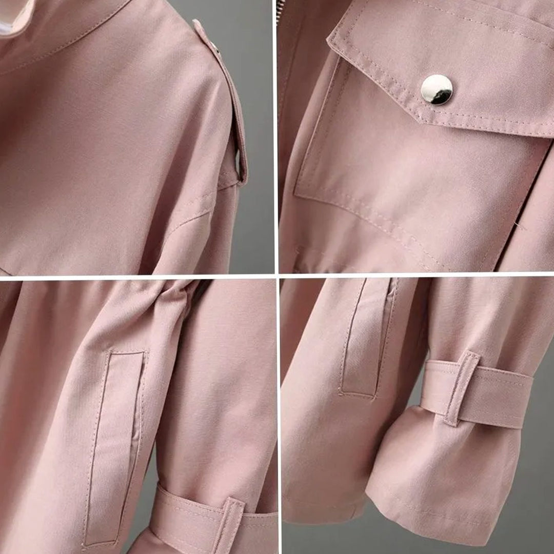 Women's Drawstring-Waist Zip-Up Utility Trench Coat, Pink
