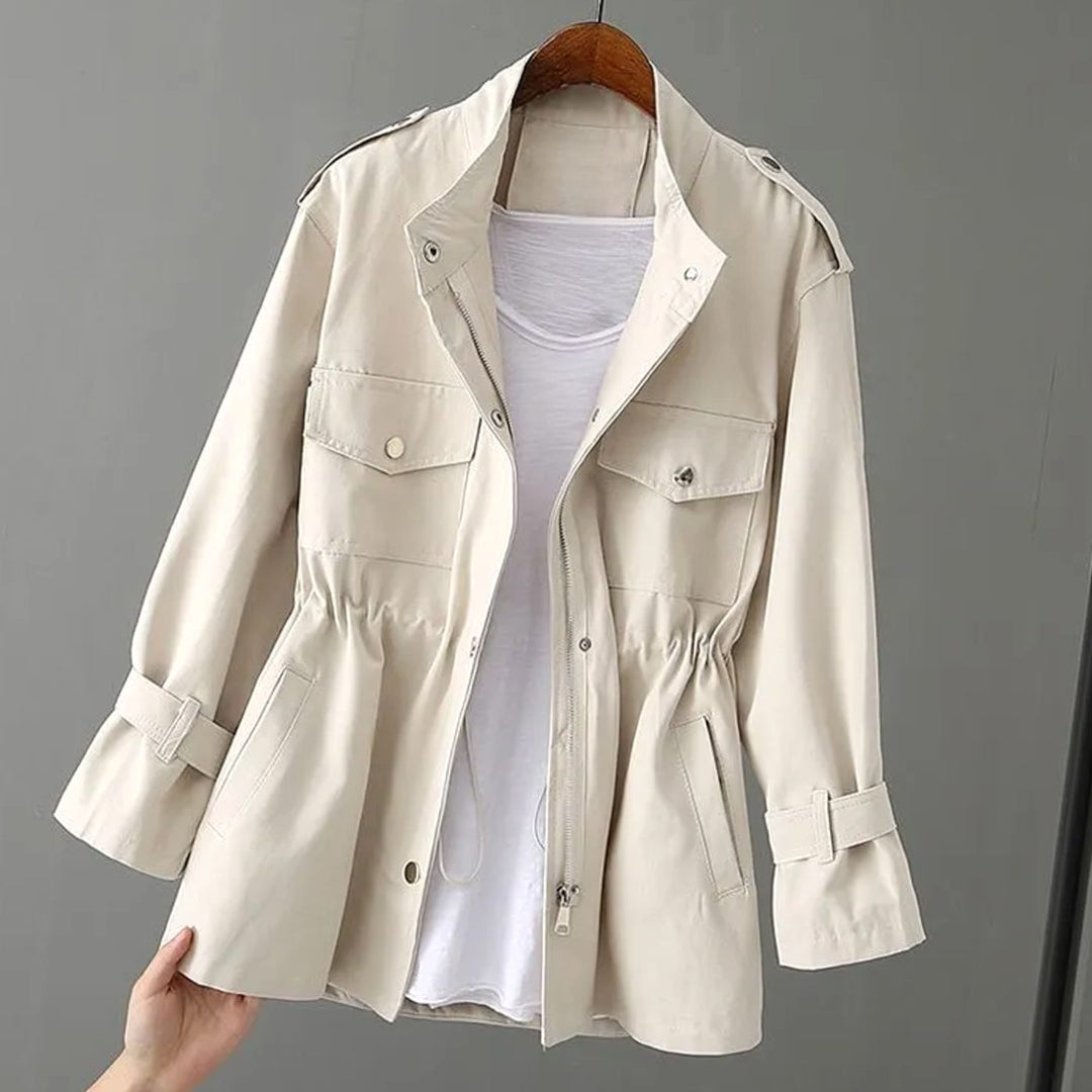 Women's Drawstring-Waist Zip-Up Utility Trench Coat, Pink