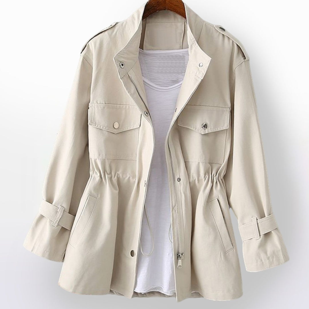 Women's Drawstring-Waist Zip-Up Utility Trench Coat, Pink - White