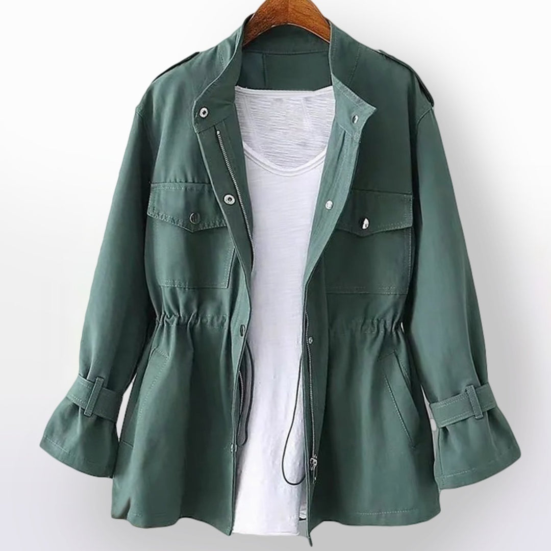 Women's Drawstring-Waist Zip-Up Utility Trench Coat, Pink - Green