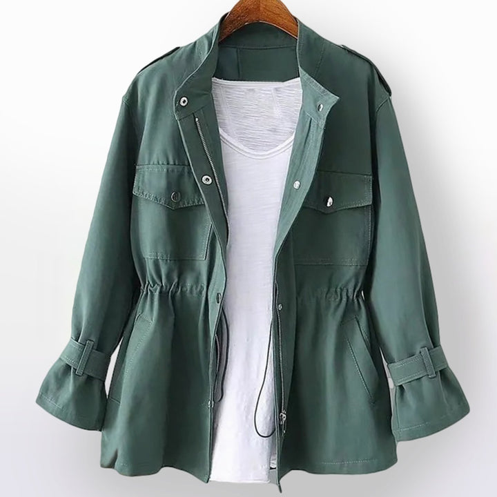 Women's Drawstring-Waist Zip-Up Utility Trench Coat, Pink - Green