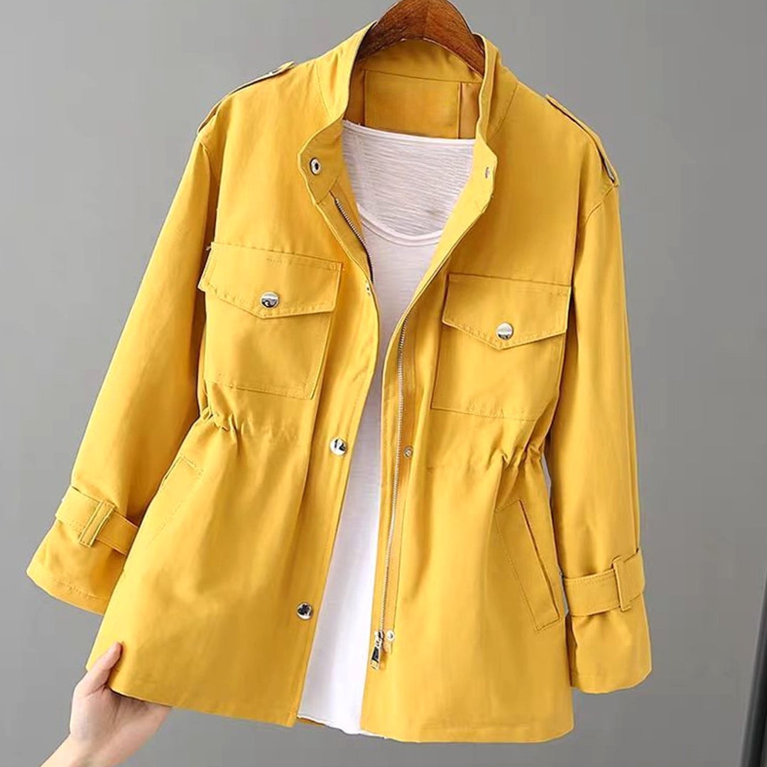 Women's Drawstring-Waist Zip-Up Utility Trench Coat, Pink - Yellow