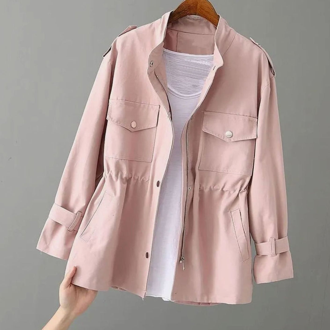 Women's Drawstring-Waist Zip-Up Utility Trench Coat, Pink - Pink