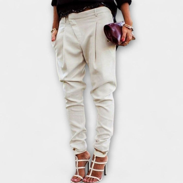 Women's Dressy Elegant Pleated Tapered Trousers - White