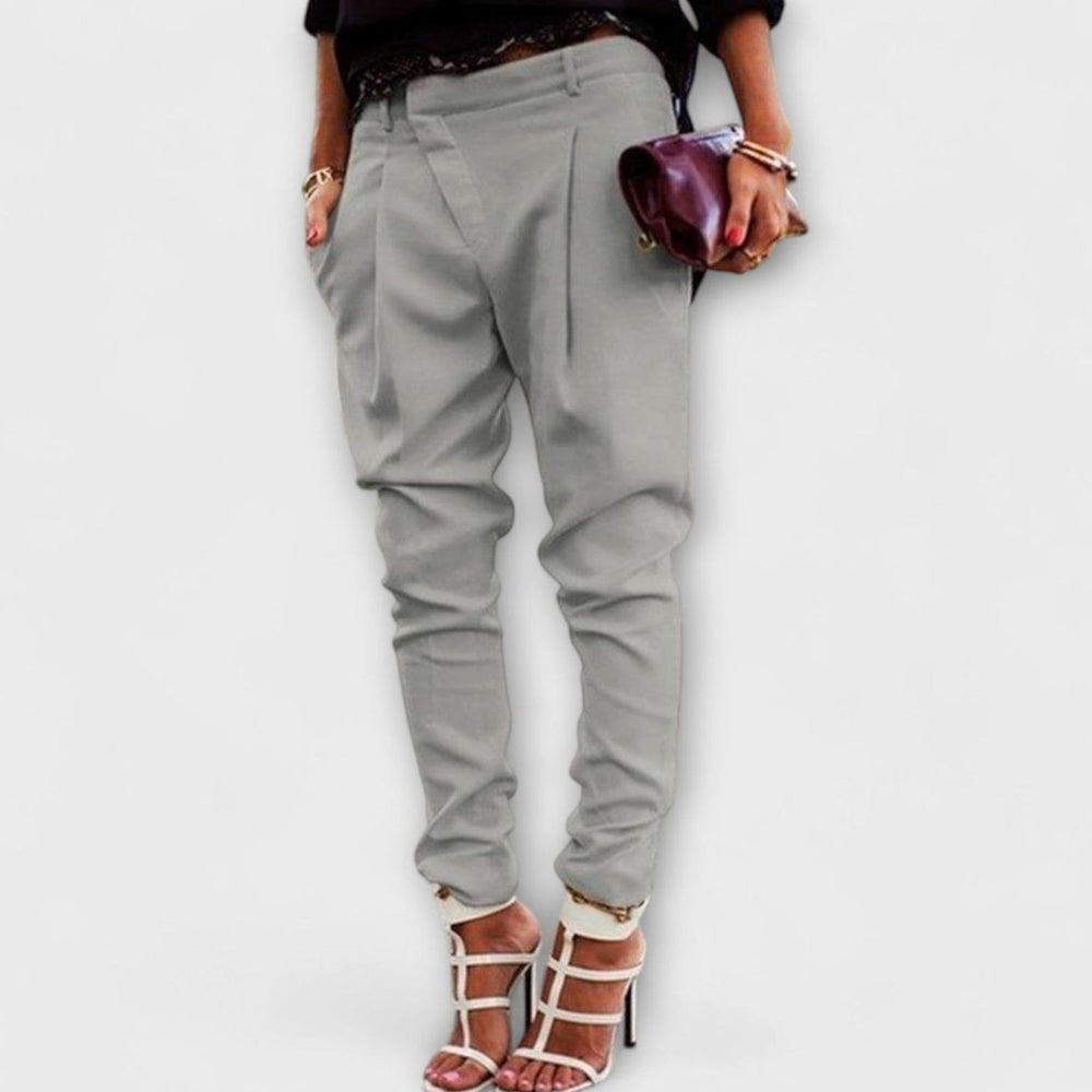 Women's Dressy Elegant Pleated Tapered Trousers - Gray