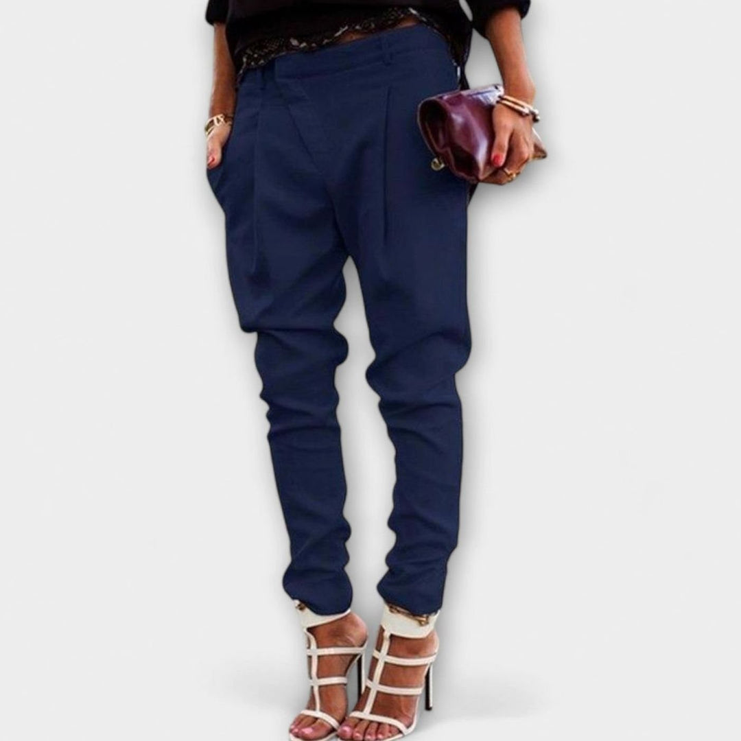 Women's Dressy Elegant Pleated Tapered Trousers - Blue
