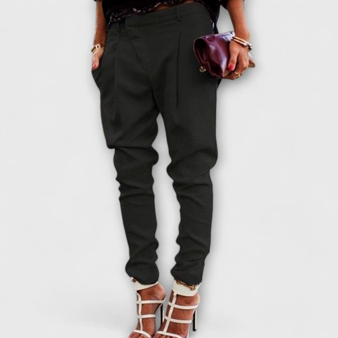 Women's Dressy Elegant Pleated Tapered Trousers - Black