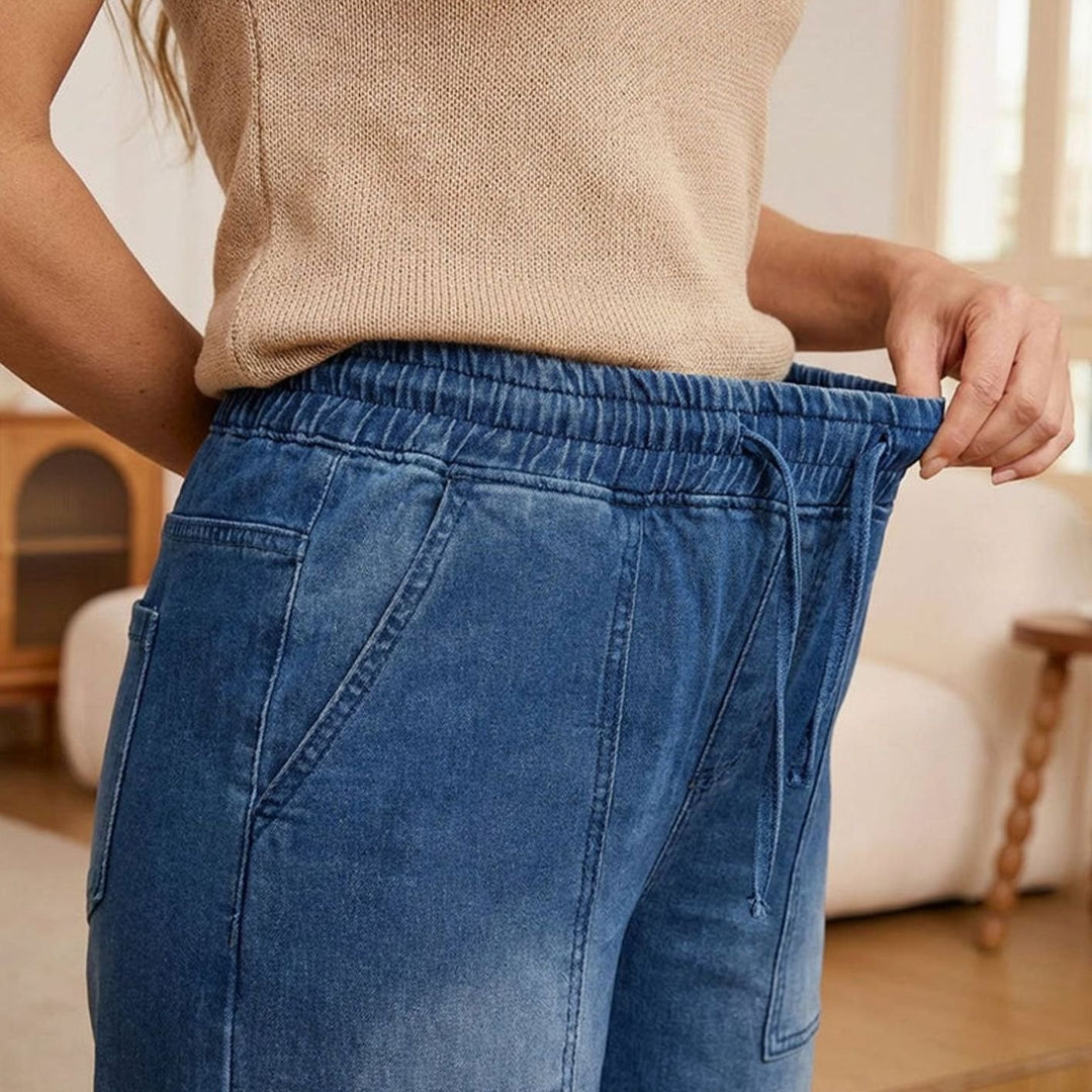 Women's Elasticated Drawstring Wide-Leg Jeans