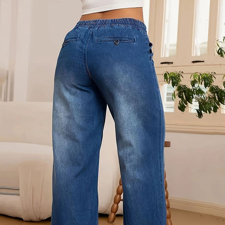 Women's Elasticated Drawstring Wide-Leg Jeans