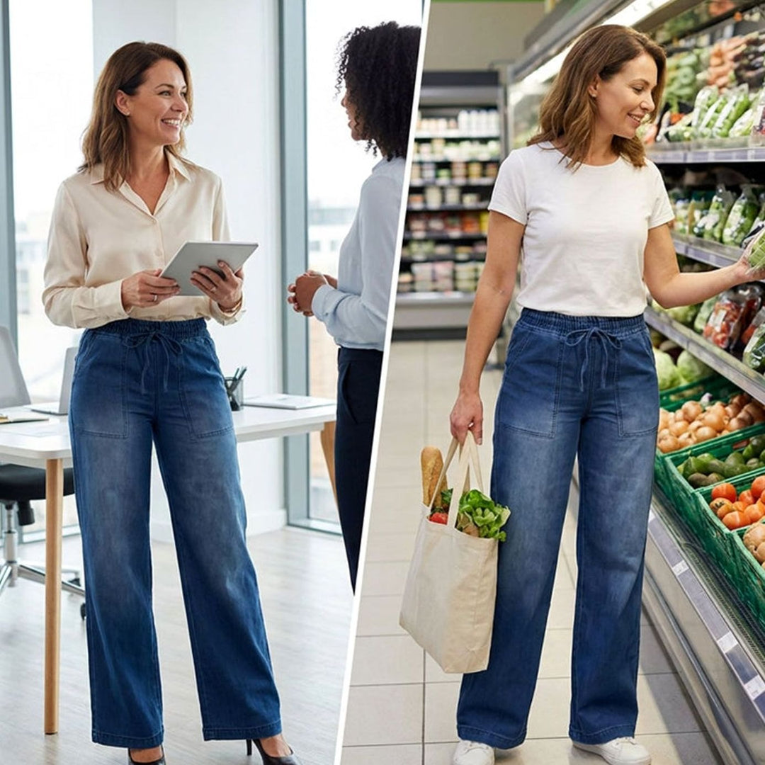 Women's Elasticated Drawstring Wide-Leg Jeans
