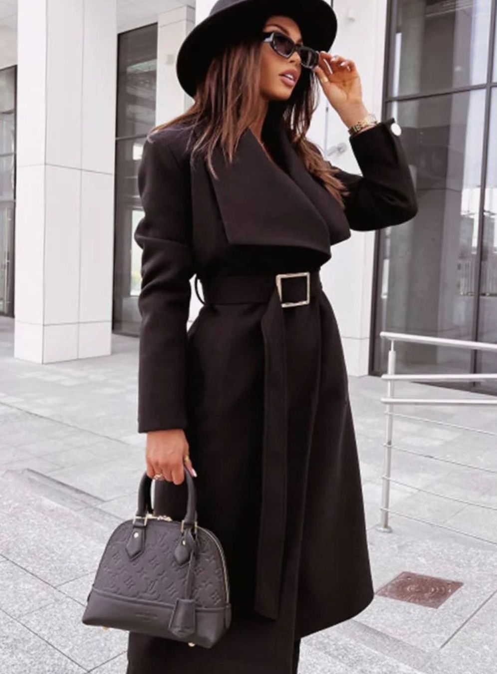 Women's Elegant Belted Trench Coat Long V-Neck Overcoat, Camel