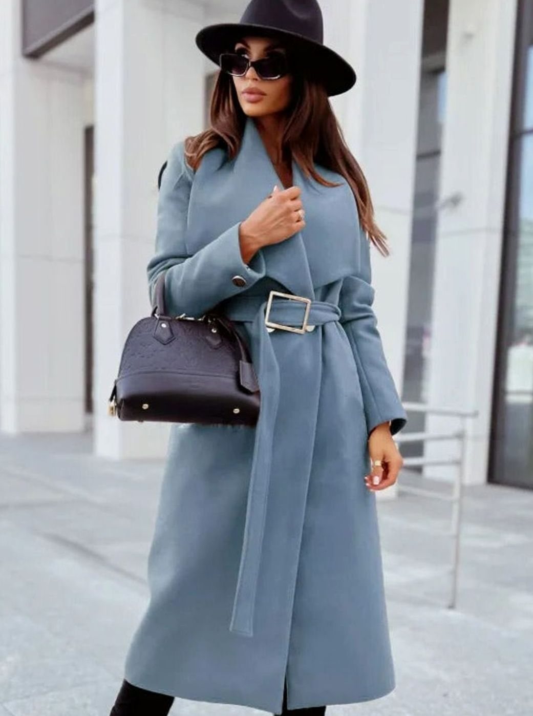 Women's Elegant Belted Trench Coat Long V-Neck Overcoat, Camel