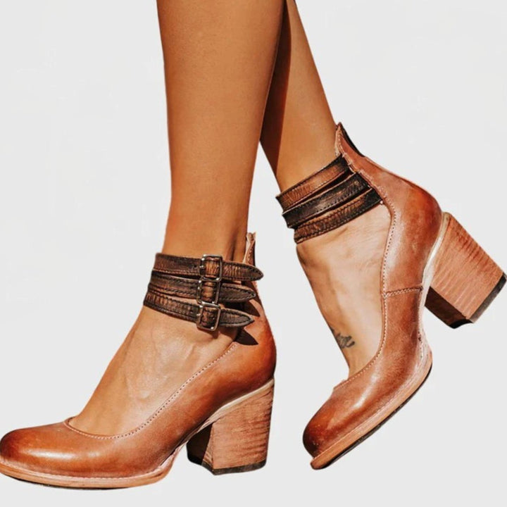 Women's Elegant Block-Heel Double-Buckle Ankle Strap Heels