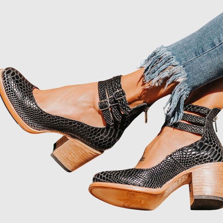 Women's Elegant Block-Heel Double-Buckle Ankle Strap Heels