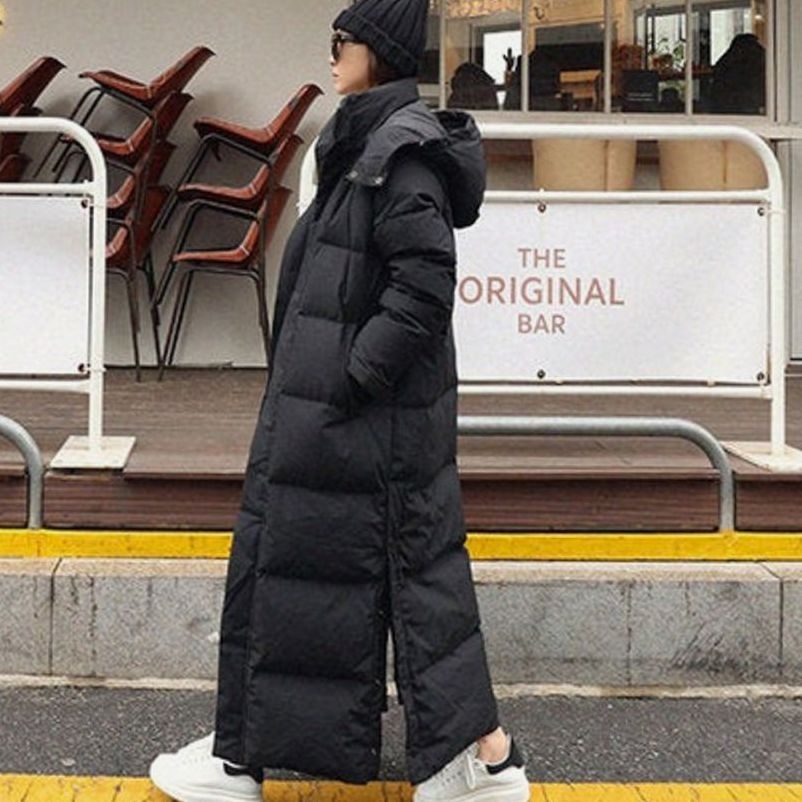 Women's Extra-Long Hooded Quilted Puffer Coat Windproof Thermal Oversize