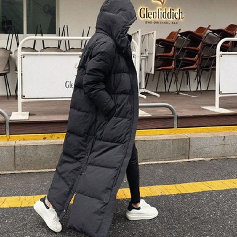 Women's Extra-Long Hooded Quilted Puffer Coat Windproof Thermal Oversize