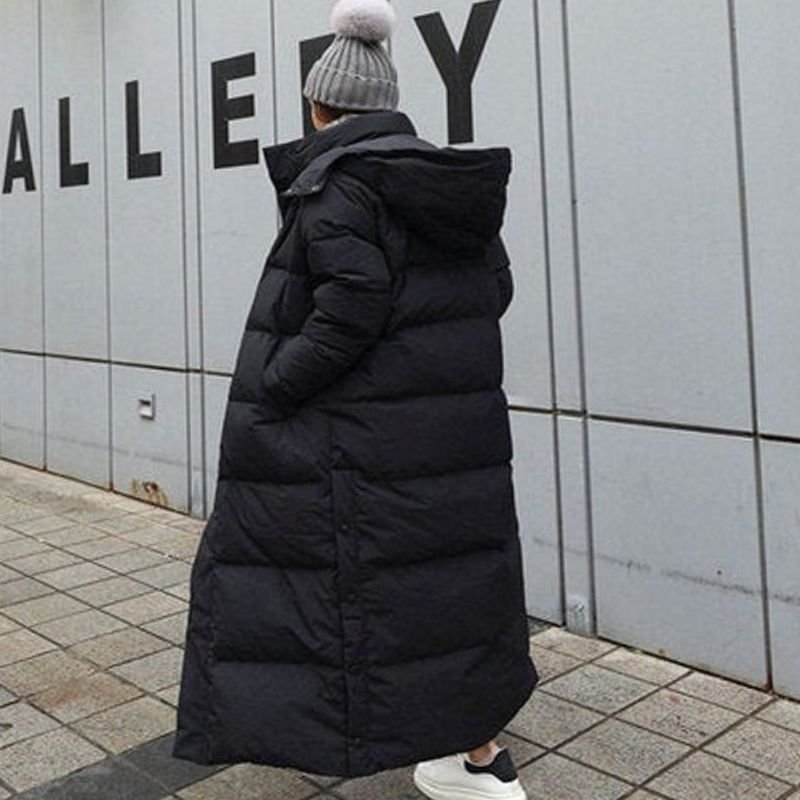 Women's Extra-Long Hooded Quilted Puffer Coat Windproof Thermal Oversize