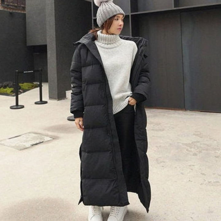 Women's Extra-Long Hooded Quilted Puffer Coat Windproof Thermal Oversize