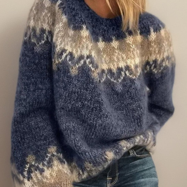 Women's Fair Isle Crew-Neck Knitted Jumper, Blue - Blue