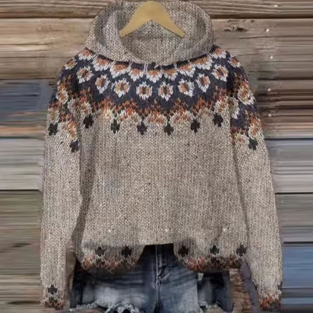 Women's Fair Isle Hooded Knitted Jumper Oversized Fit