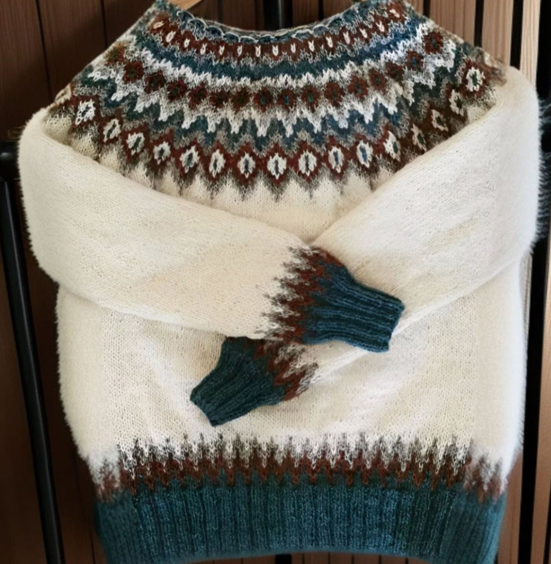 Women's Fair Isle Icelandic Knitted Jumper Cream Yoke Pullover