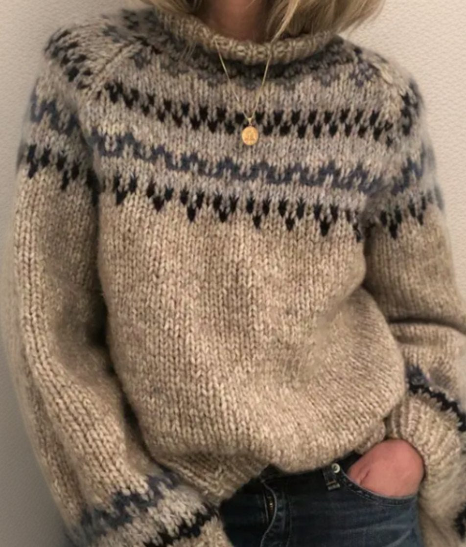 Women's Fair Isle Knitted Jumper Relaxed Crew-Neck Pullover Retro