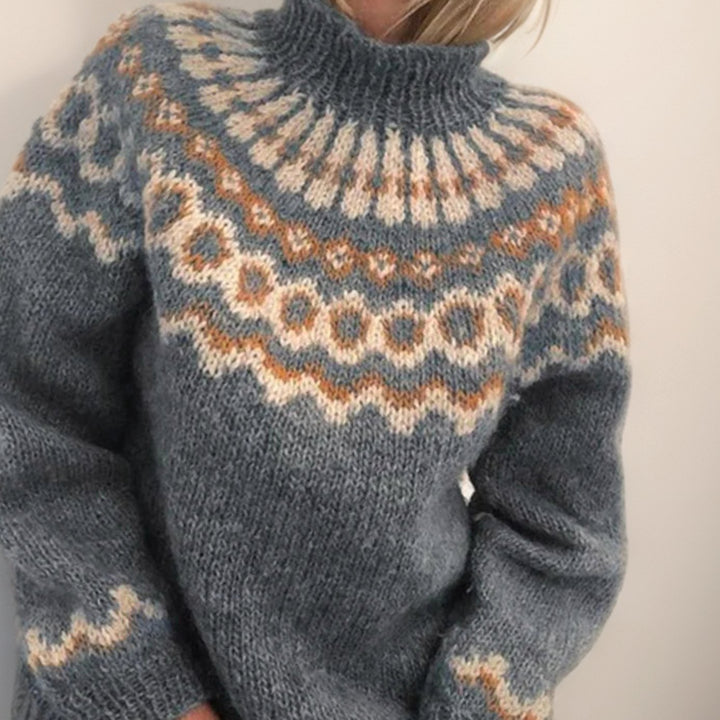 Women's Fair Isle Roll-Neck Chunky Knitted Jumper - Grey