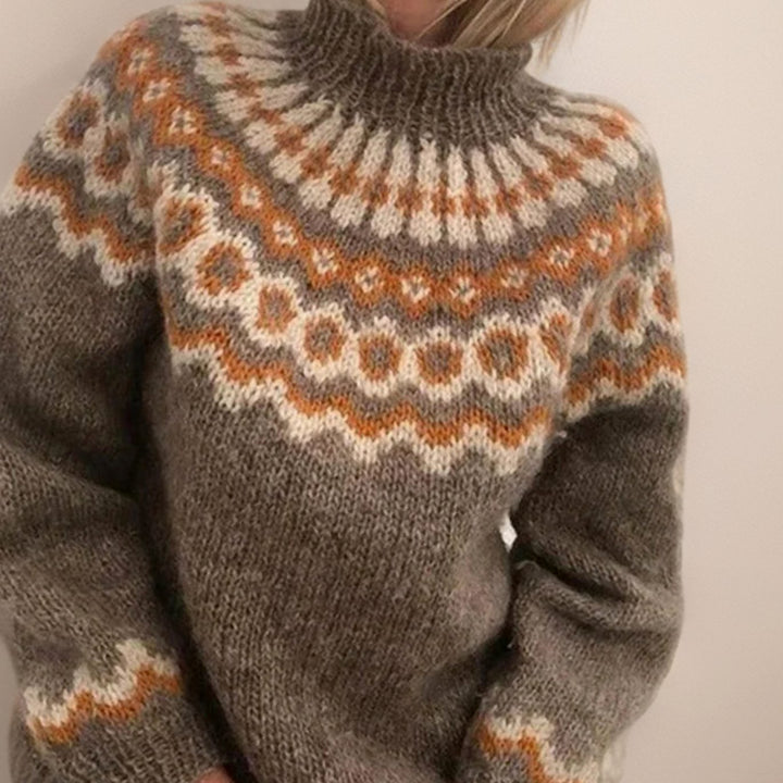 Women's Fair Isle Roll-Neck Chunky Knitted Jumper - Khaki