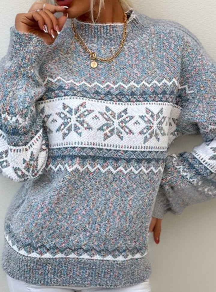 Women's Fair Isle Snowflake Knitted Jumper Long Sleeve - Grey